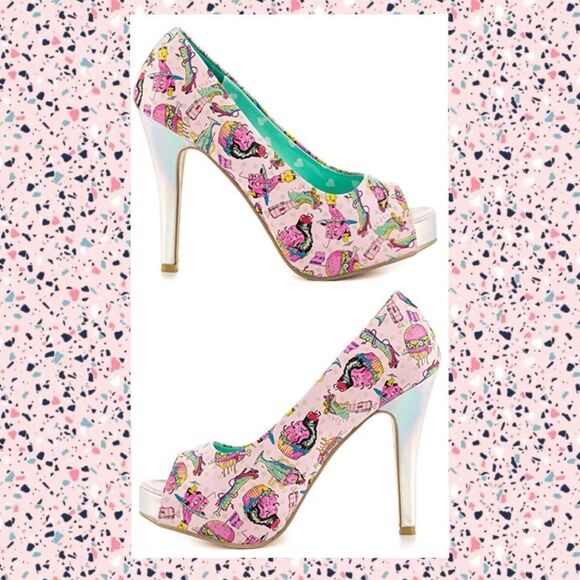 BNIB IRON FIST DEATH'S DINER PEEPTOE PINK PLATFORM Sz 5 BNIB - Picture 5 of 12